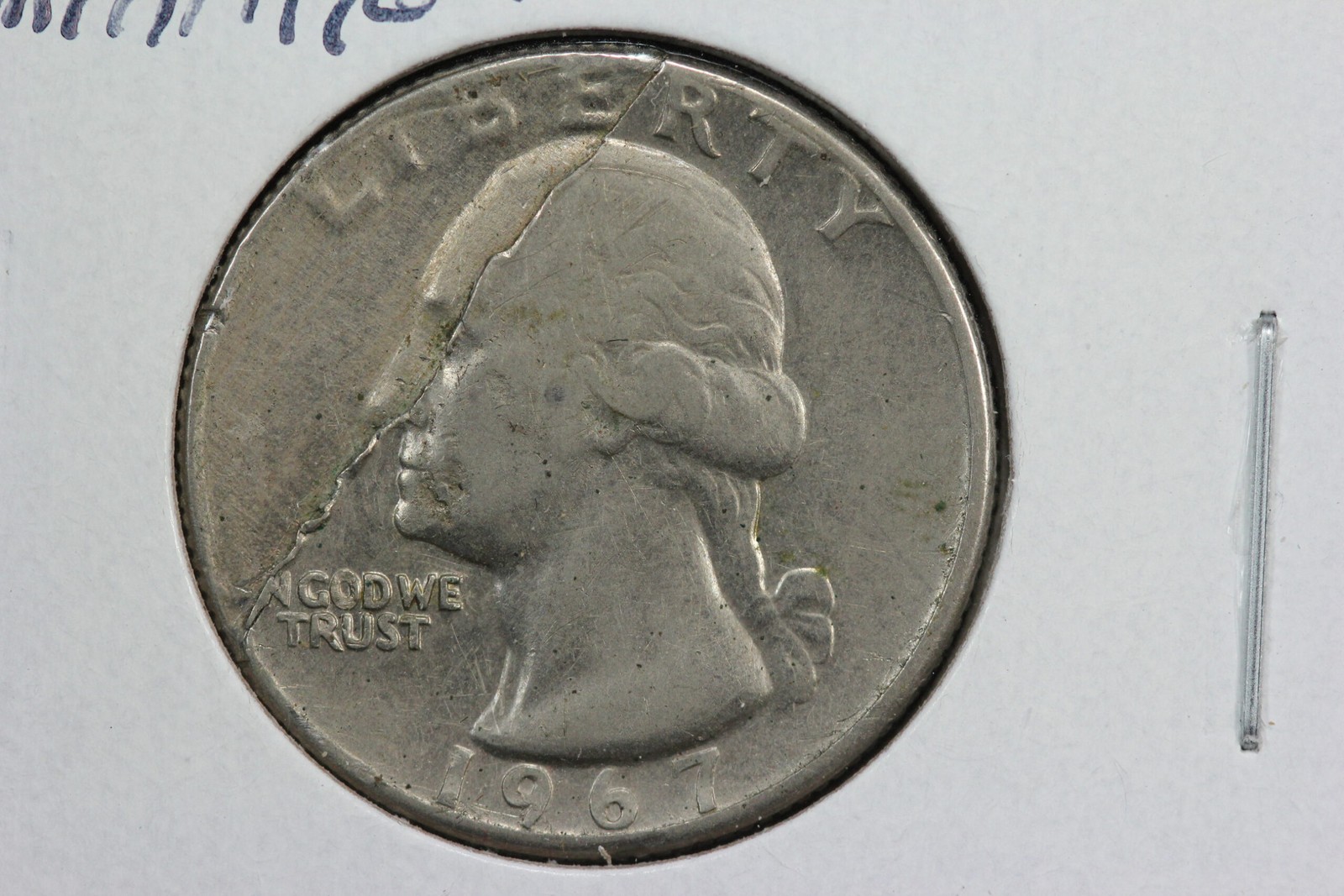 1967 Washington Quarter Obverse Lamination Error 43BK