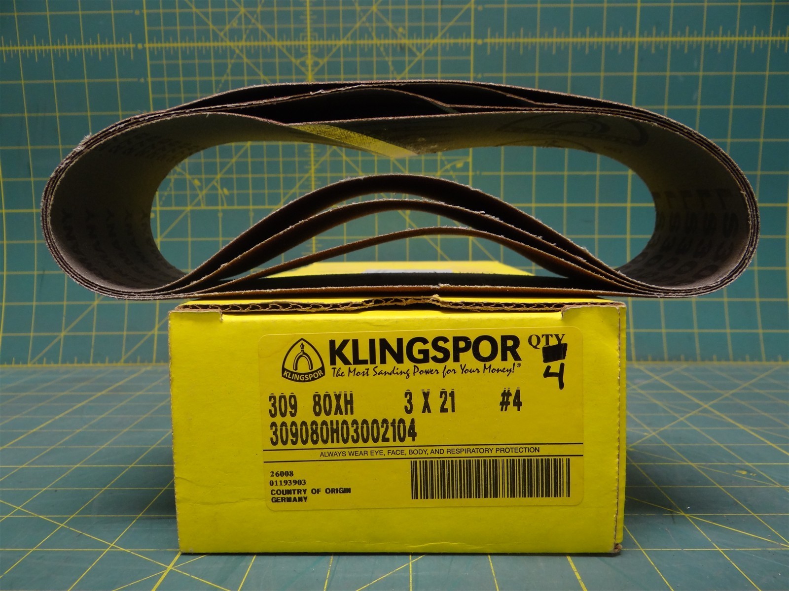 (Qty: 4) Klingspor 309080H03002104 Aluminum Oxide Belt 80 Grit 3" W x 21" L #4
