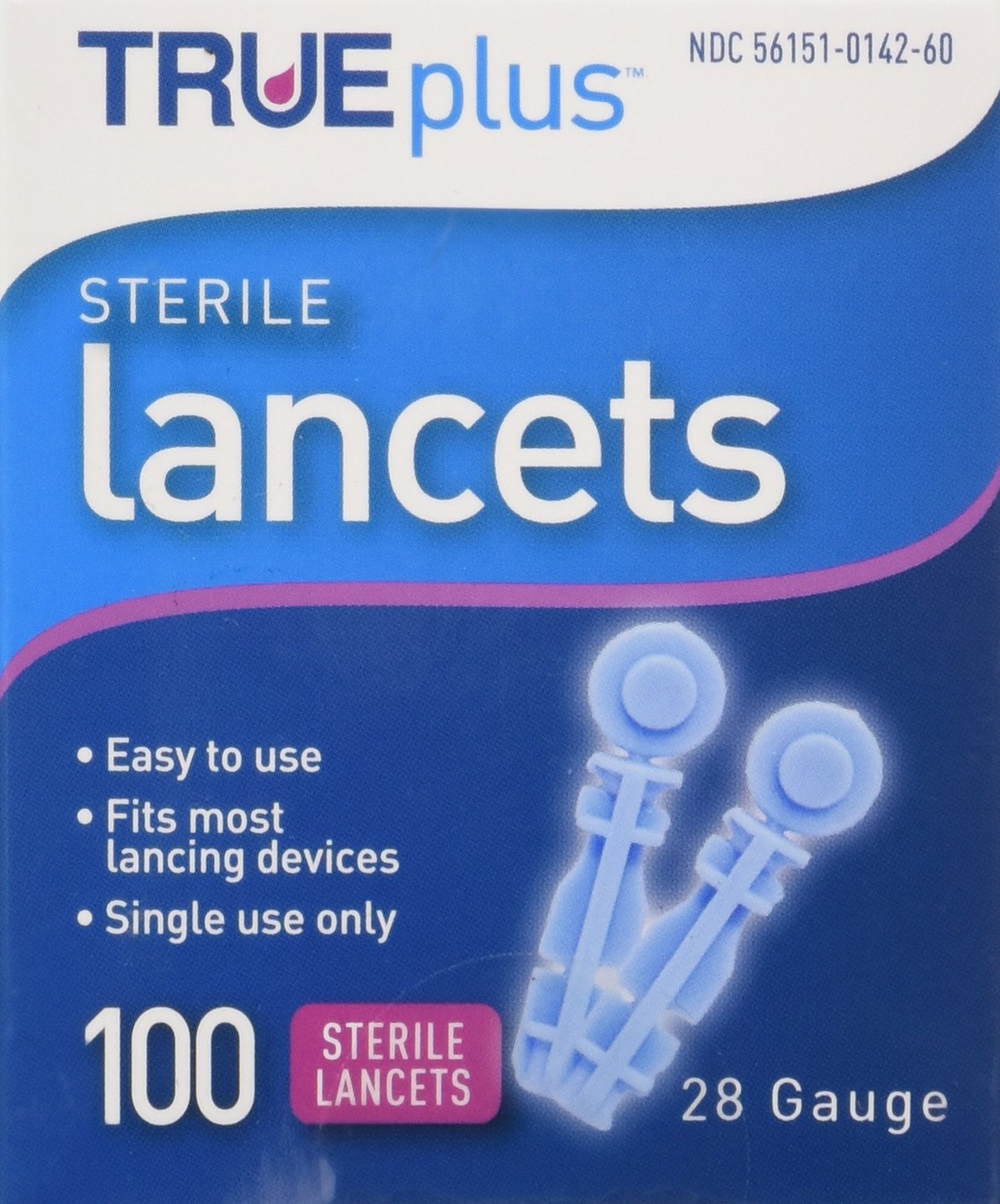 Trueplus Sterile Lancets, 28 Gauge, 100 Count 100 (Pack of 1), -