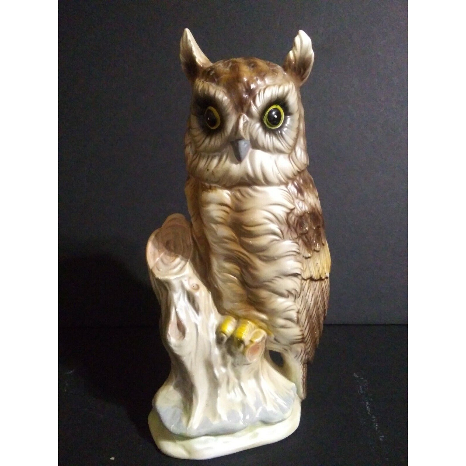 Great Horned Owl Planter Brown Silver Cream 10" Tall Porch Gardening Succulent