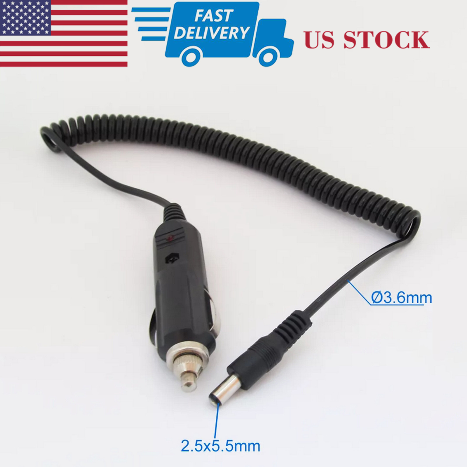 Car Cigarette Lighter Power Supply to 5.5*2.5mm DC Male Plug with Spring Cable