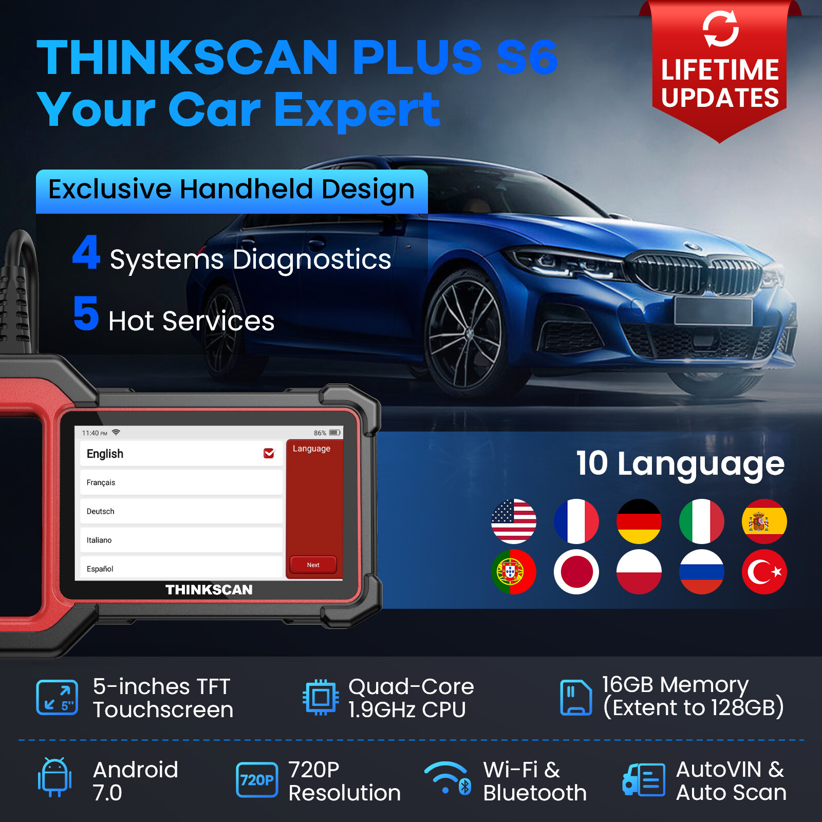 OBD2 Scanner Transmission ABS SRS Code Reader Diagnostic Scan Tool Check Engine
