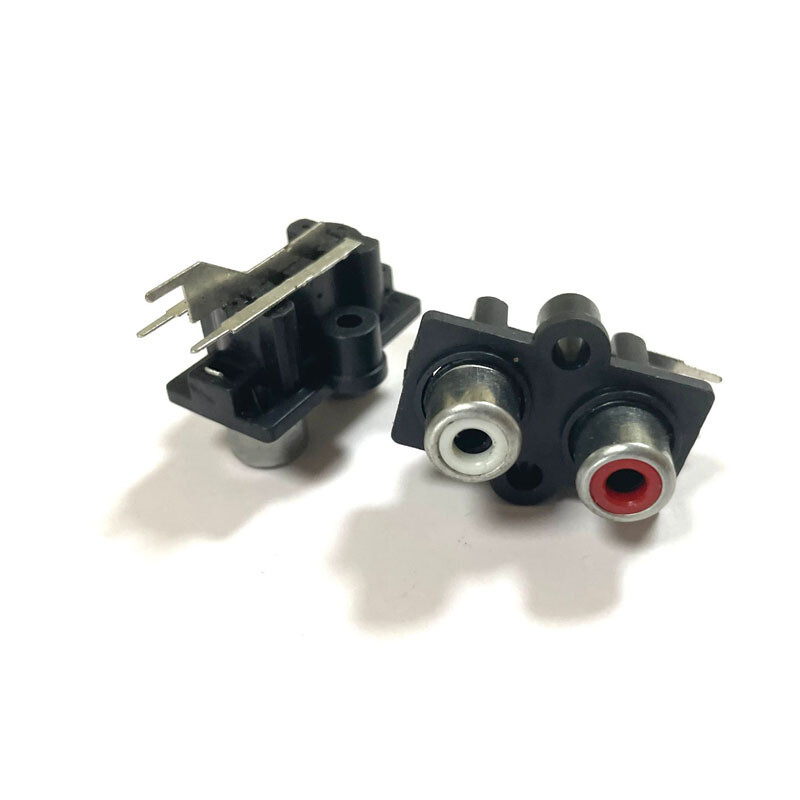 5pcs PCB Panel Mount 2 RCA Socket Female Jack Audio Connector Black 6pins USA