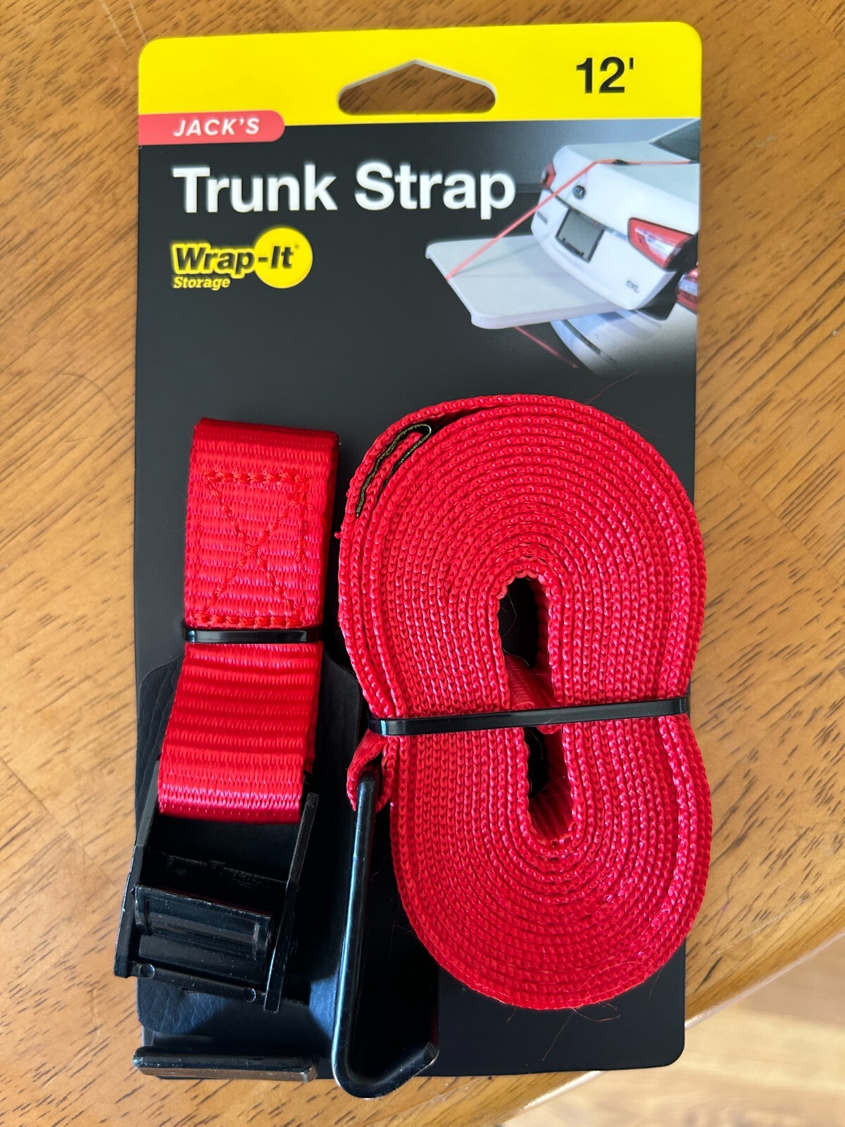 Wrap I Trunk Strap - 12 ft. Trunk Strap Red - Heavy Duty Trunk Tie Down Strap