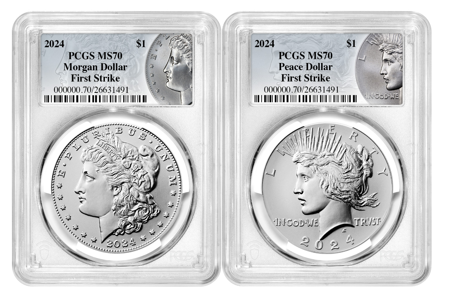 2024 Morgan and Peace Silver Dollar 2 Coin Set PCGS MS70 FIRST STRIKE