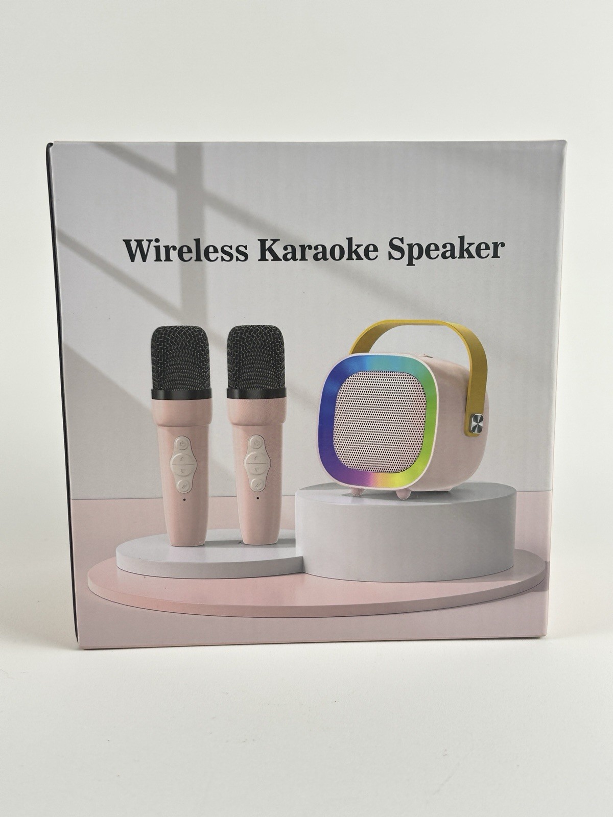 Pink Wireless Karaoke Speaker Machine w 2 Microphones Bluetooth Kids Party