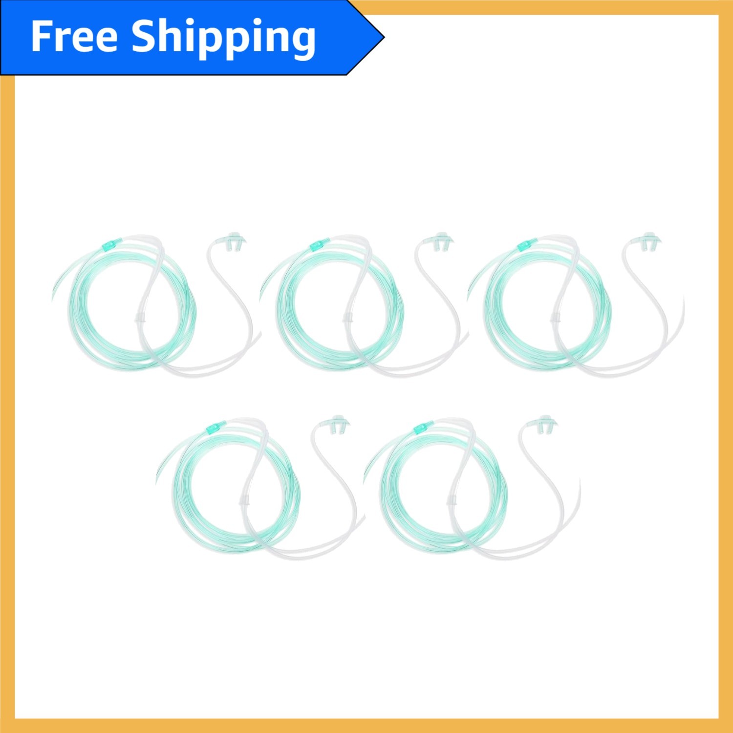 5-Pack Standard Adult Nasal Cannula - Lightweight 7ft Oxygen Tubing, Soft Green