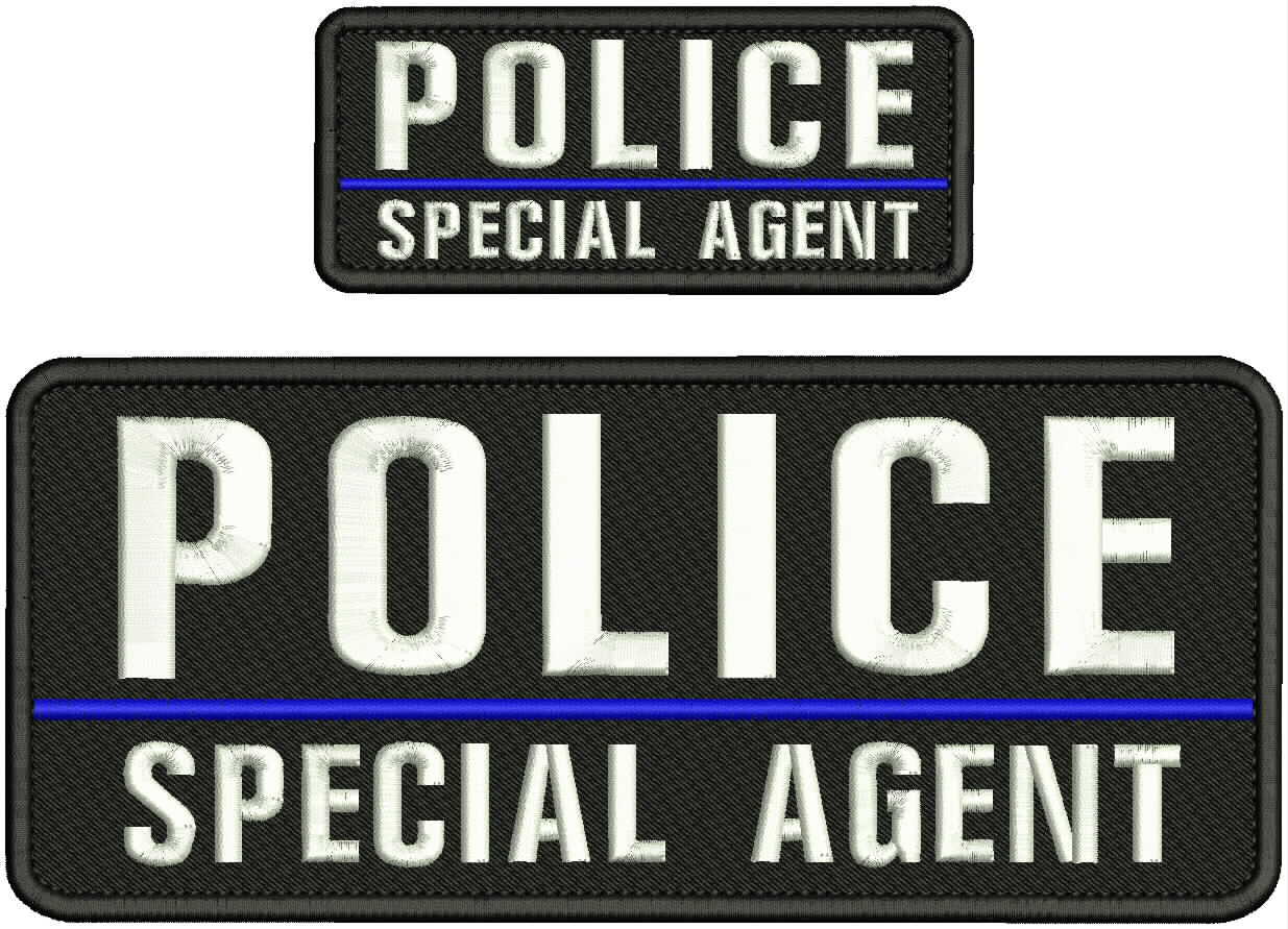 POLICE S AGENT EMBROIDERY PATCH 4X10 & 2X5 HOOK ON BACK BLK/WHITE