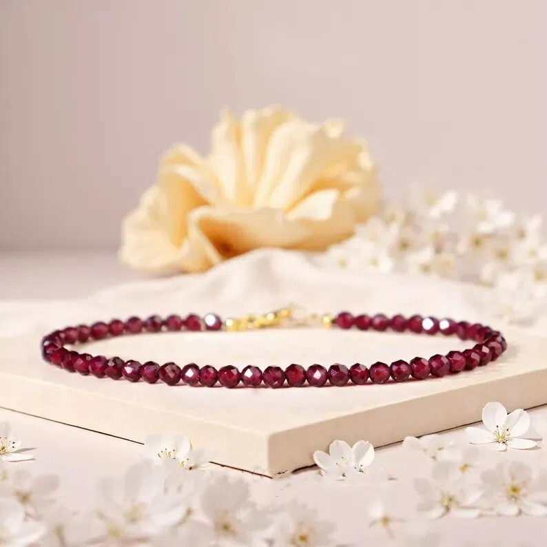 Natural Red Garnet Tiny Beads Healing Reiki Crystal Dainty Men Women Bracelet