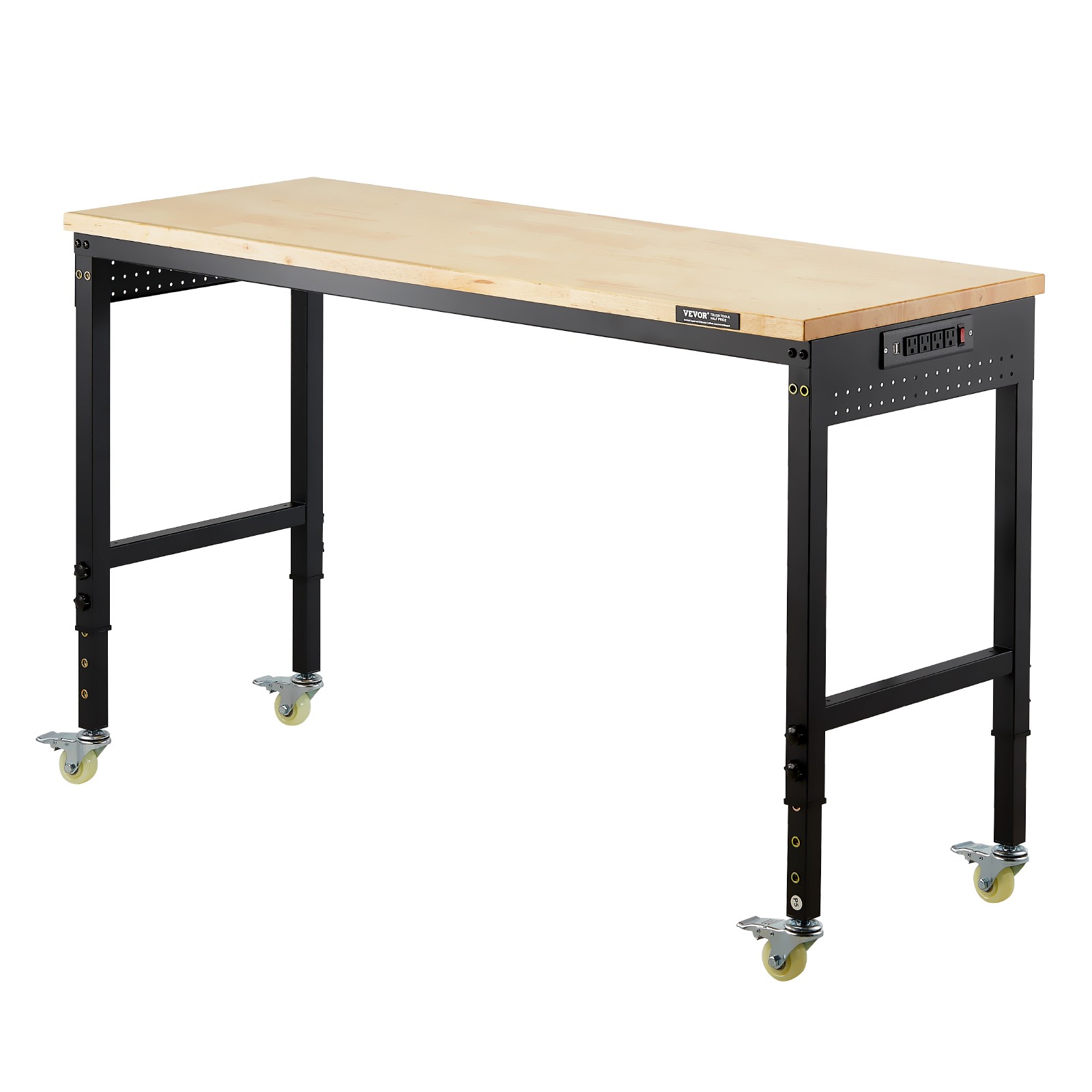 VEVOR 60"Workbench on Wheels Adjustable Height Table with Power Outlet &Pegboard