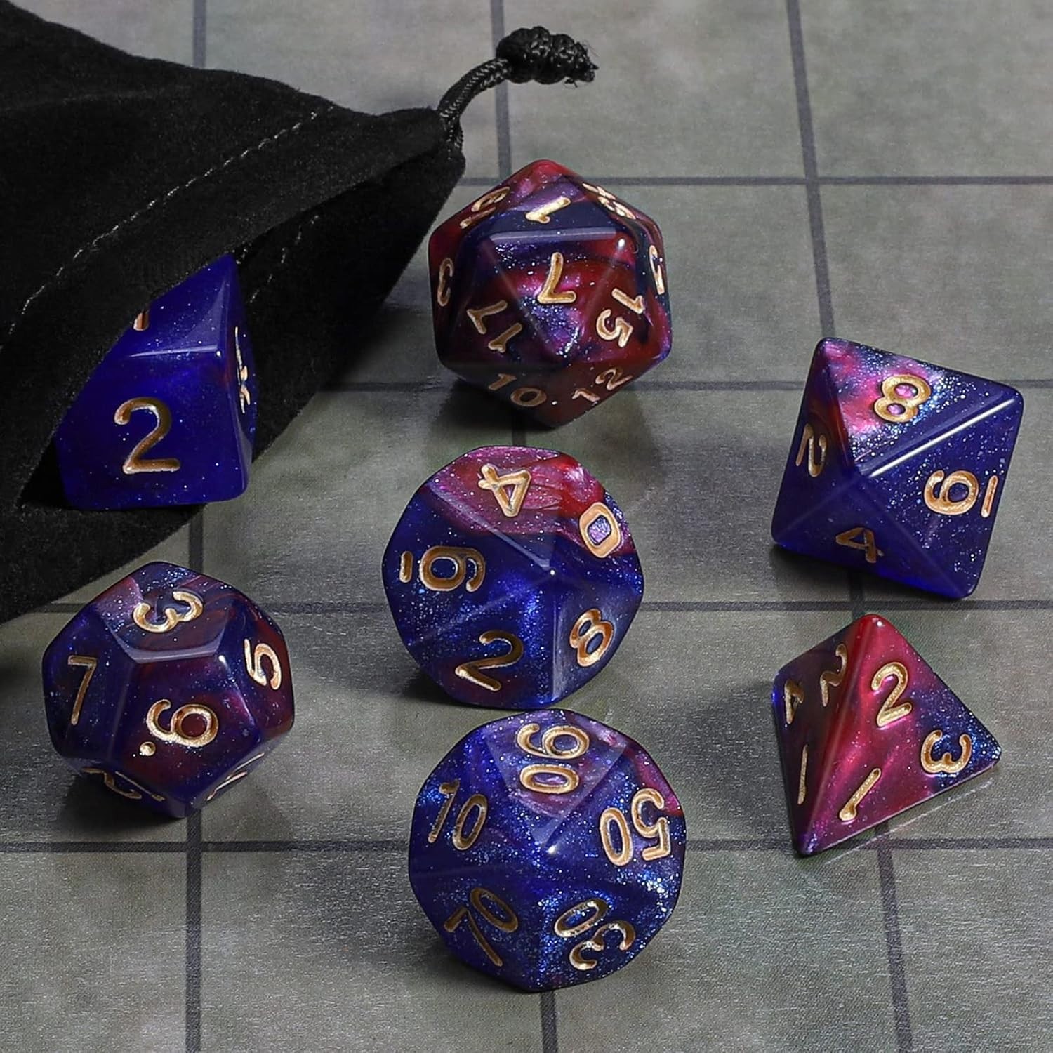 Durable Eco-Friendly Polyhedral Dice Set with Storage Bag for Tabletop Games