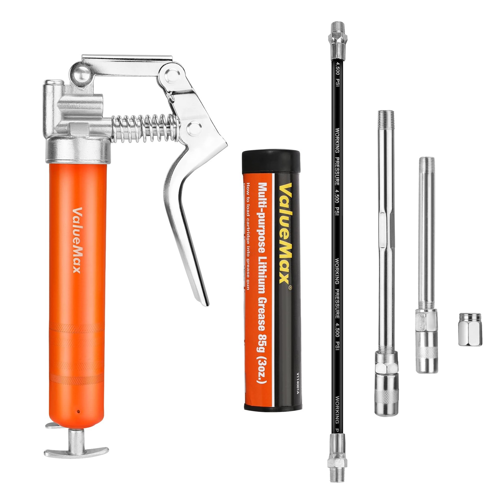 Mini Grease Gun Kit (3500 PSI) with 3 OZ Grease, 12'' Flexible Hose, 5'' & 3”...