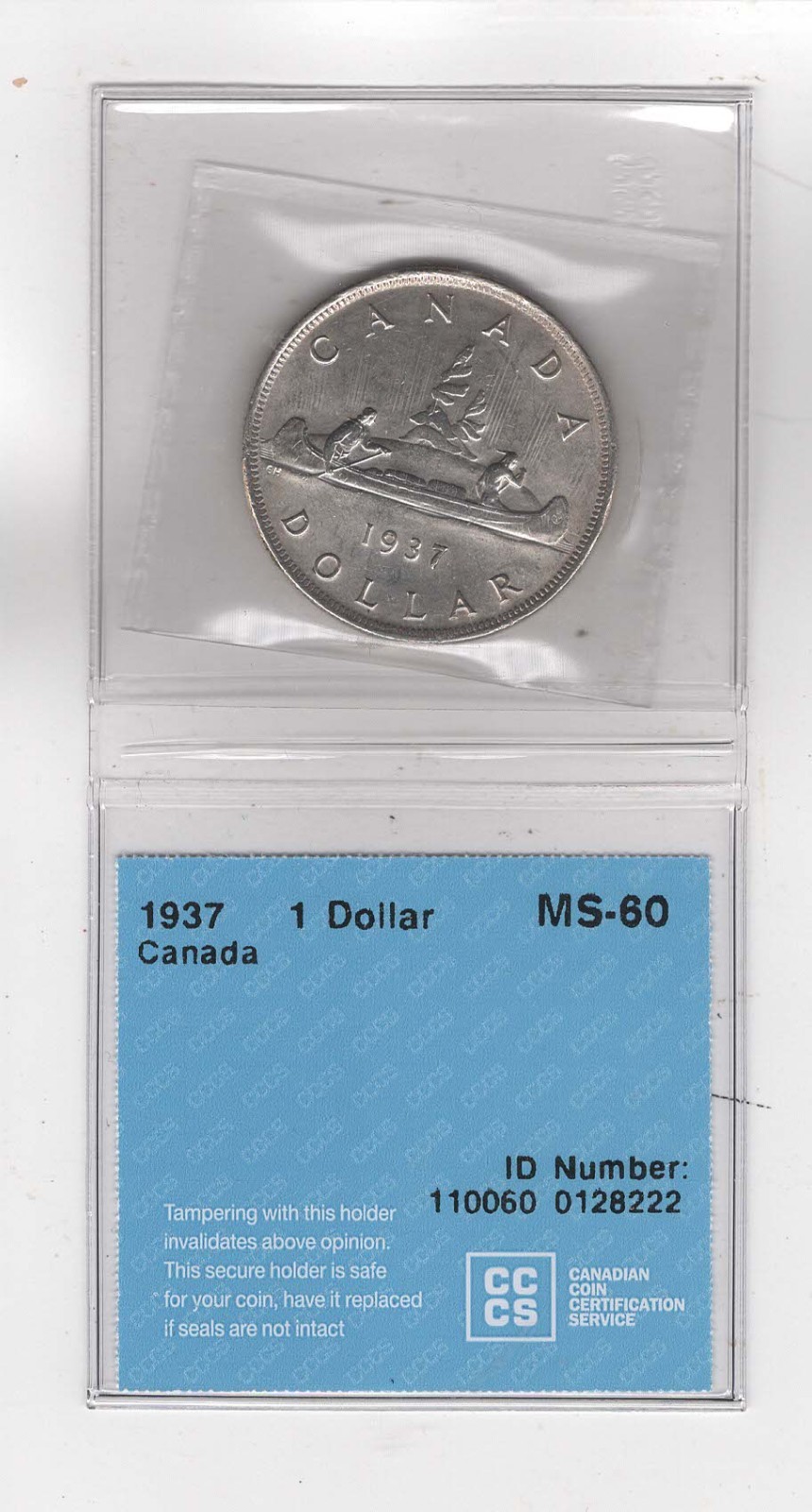 CCS Graded 1937 Canada Silver Dollar coin MS-60