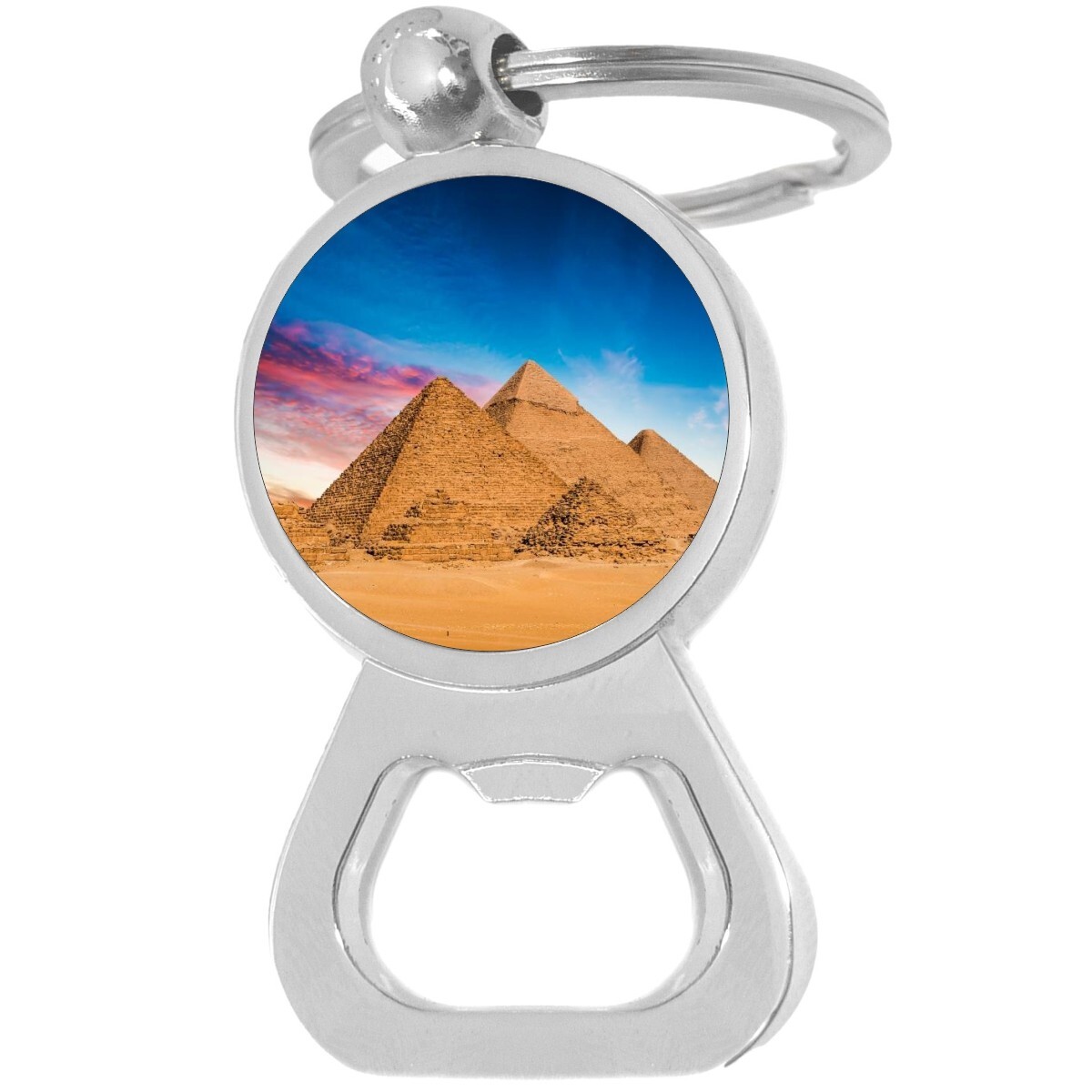 Egyptian Pyramids Bottle Opener Keychain - Metal Beer Bar Tool Key Ring