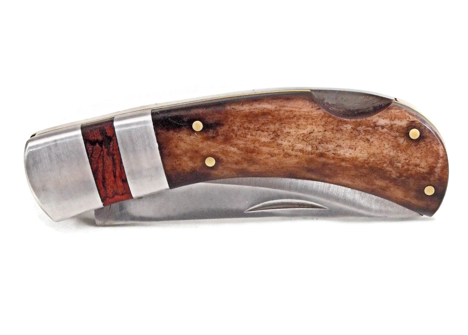 Real Dark Bone Handle Lockback EDC Folding Pocket Knife w/Leather Sheath