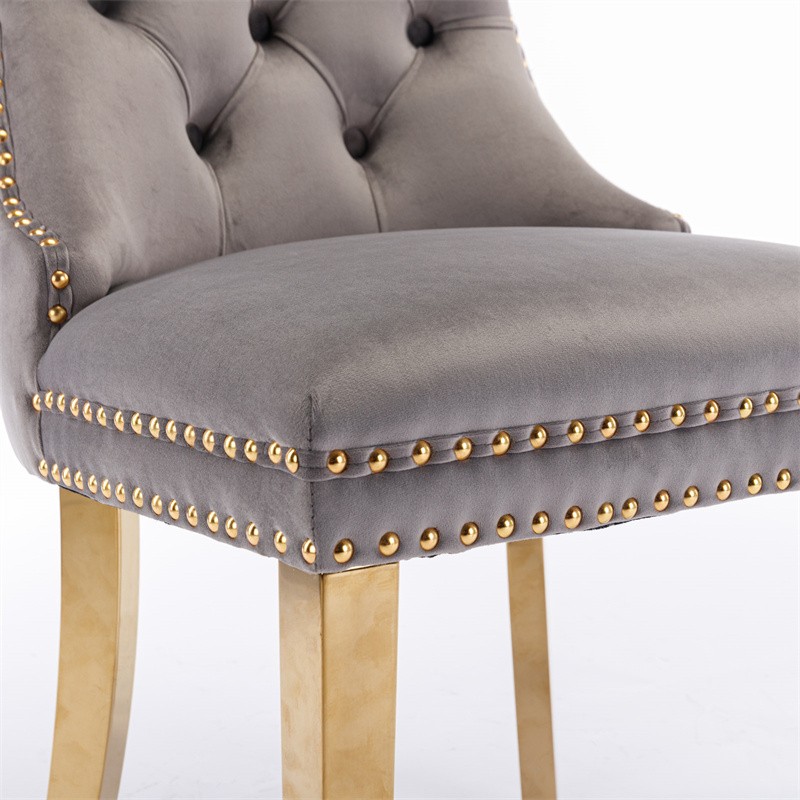 Set of 2 High-end Tufted Velvet Upholstered Dining Chairs with Golden Steel Legs