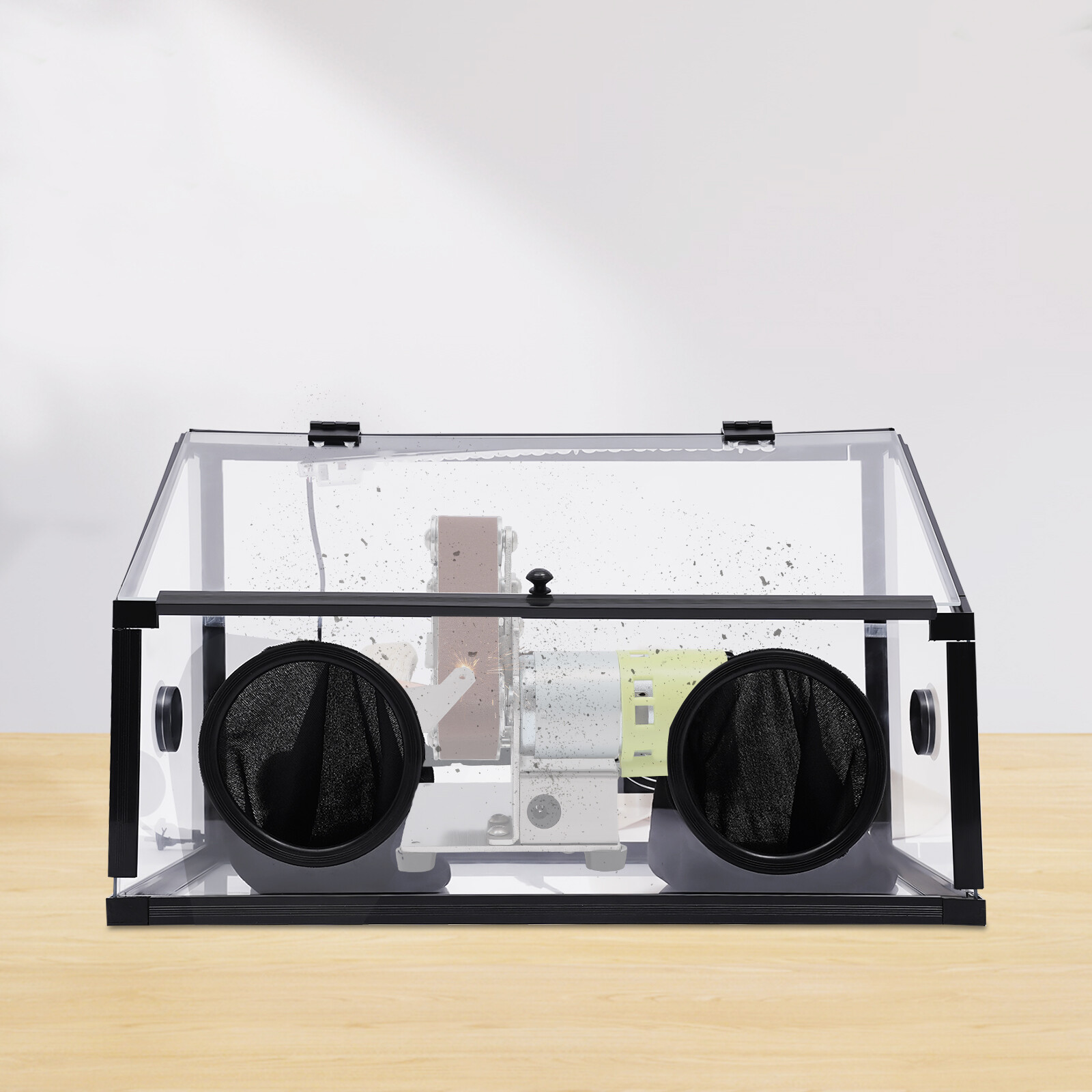 Fully Enclosed Electric Grinding Table Polisher Dust Box Acrylic Cover+LED Light