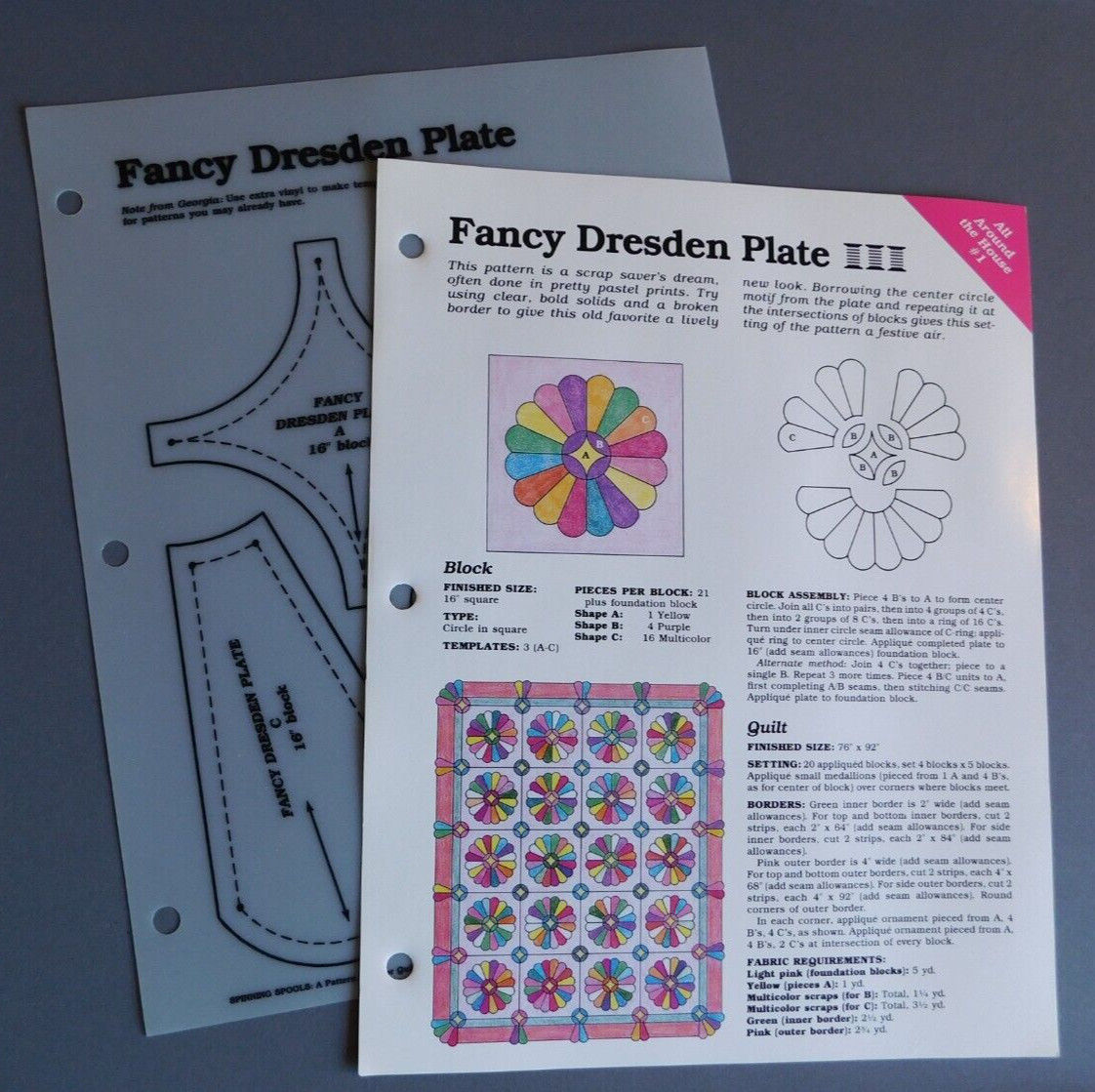 Fancy Dresden Plate Quilt - pattern and instructions - 1989 Oxmoor House