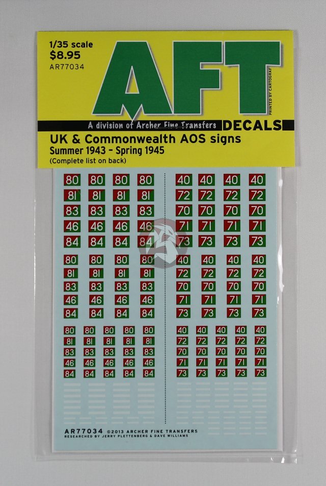 Archer 1/35 UK / CW AOS Signs for Royal Army Service Corps (1943 - 1945) AR77034