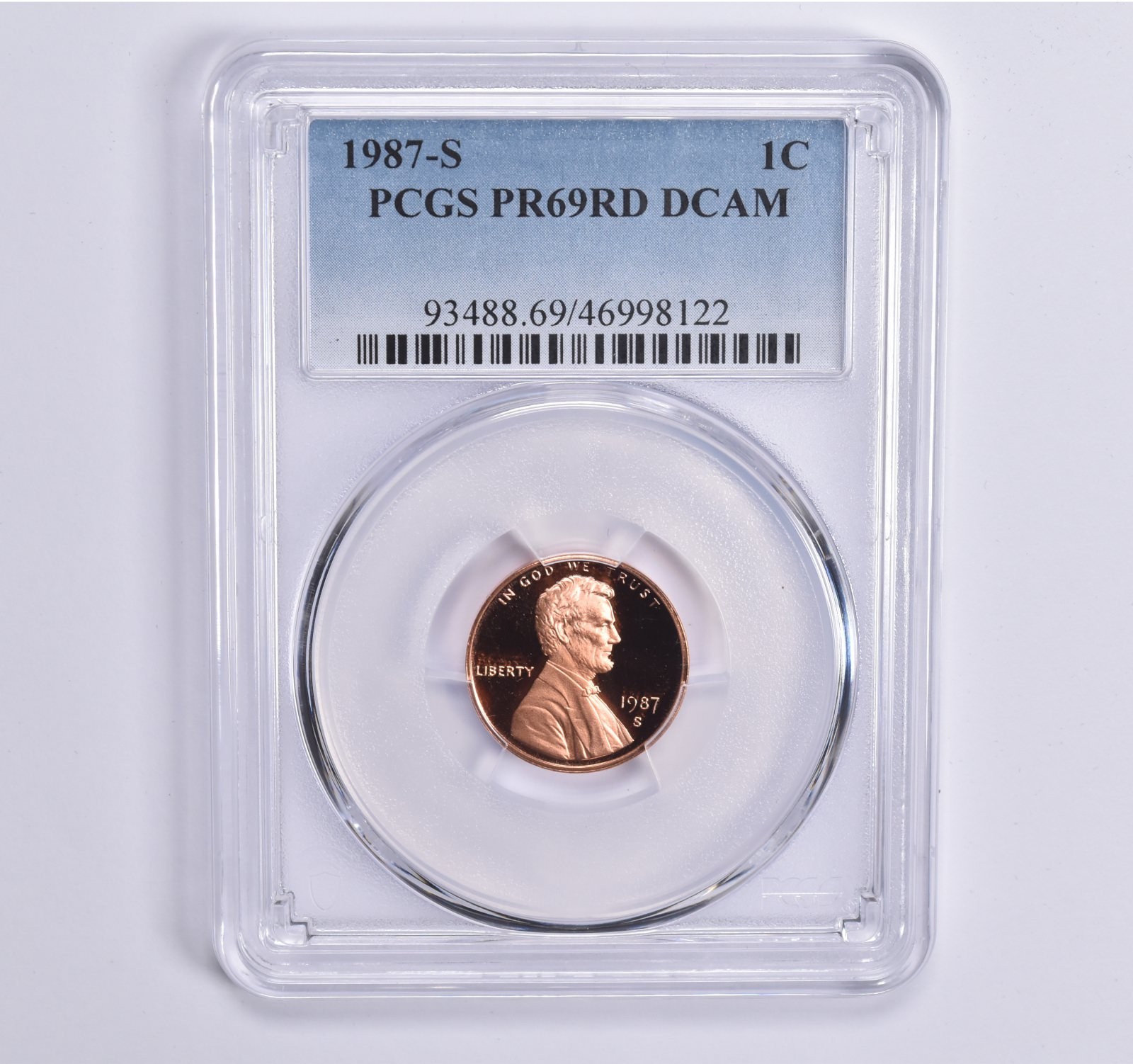 1987-S Lincoln Memorial Cent PR69 RD PCGS Blue Lbl