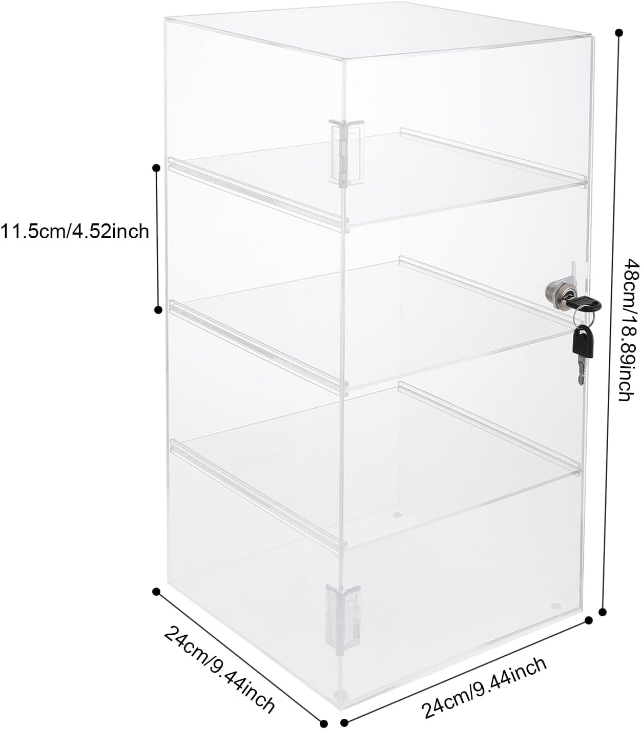 Removable Clear 4-tier Acrylic Display Case W/ Lock Key Display Case W/ Shelves