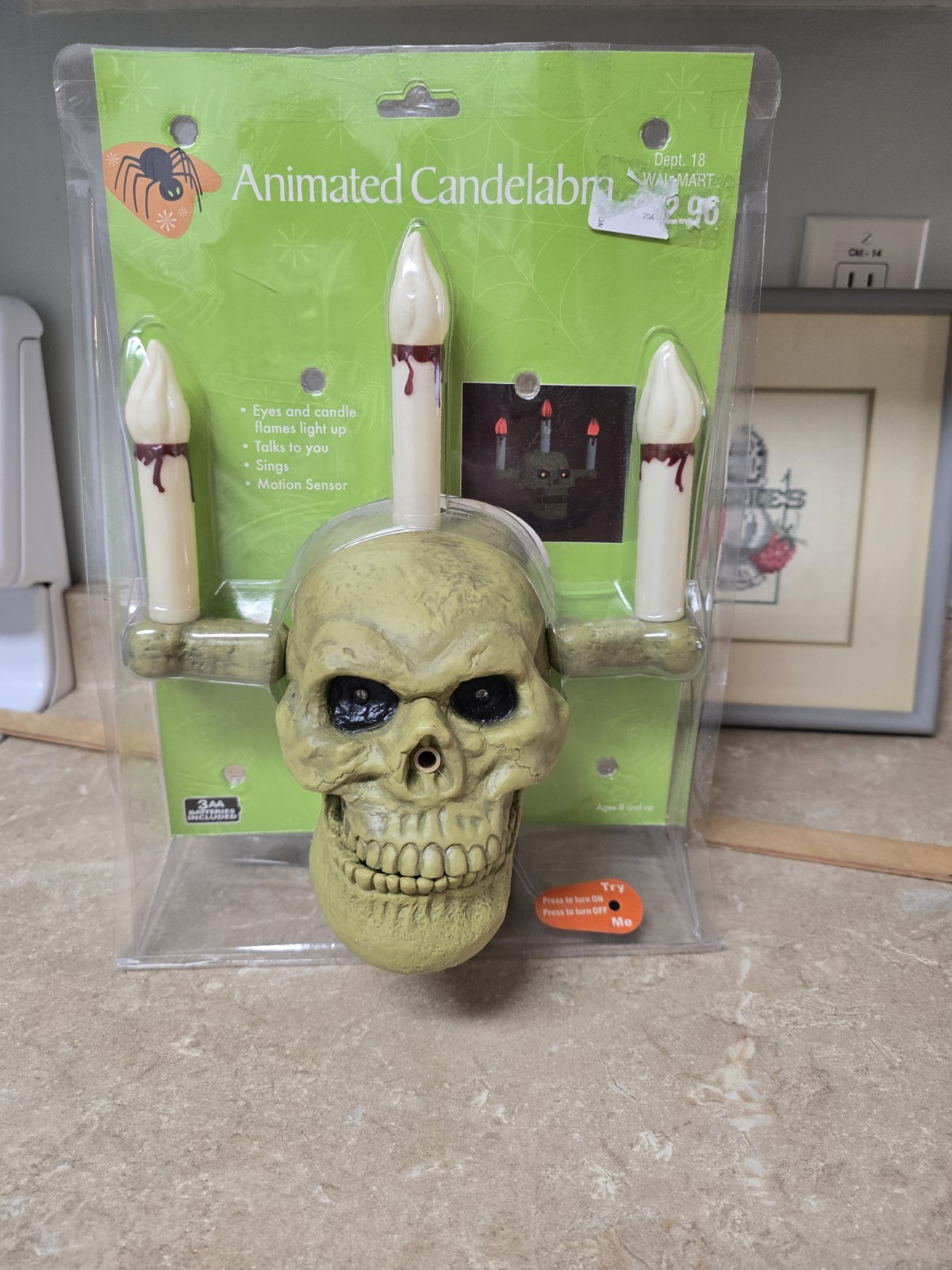 NIB Vintage 2004 Animated Skull Candleabra Talks And Lights Up