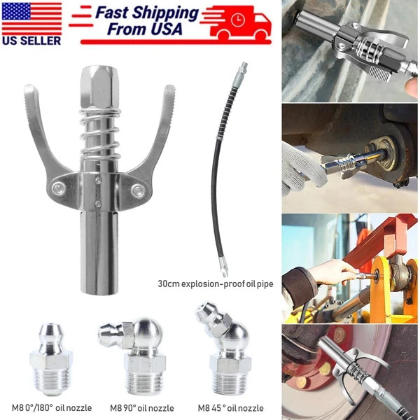 Grease Gun Coupler Double Handle High Pressure Quick Release Lock Oil Nozzles