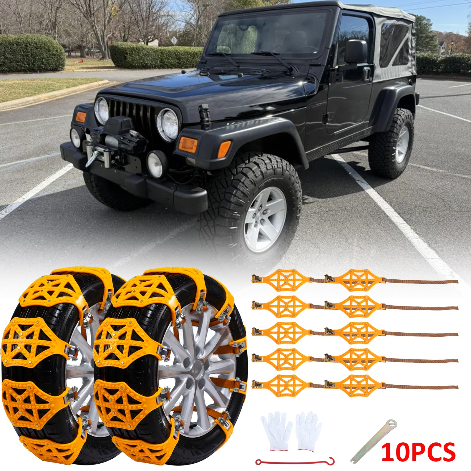 For Jeep Wrangler 10PCS Car Wheel Tire Snow Chain Kit Winter Anti-Skid Emergency