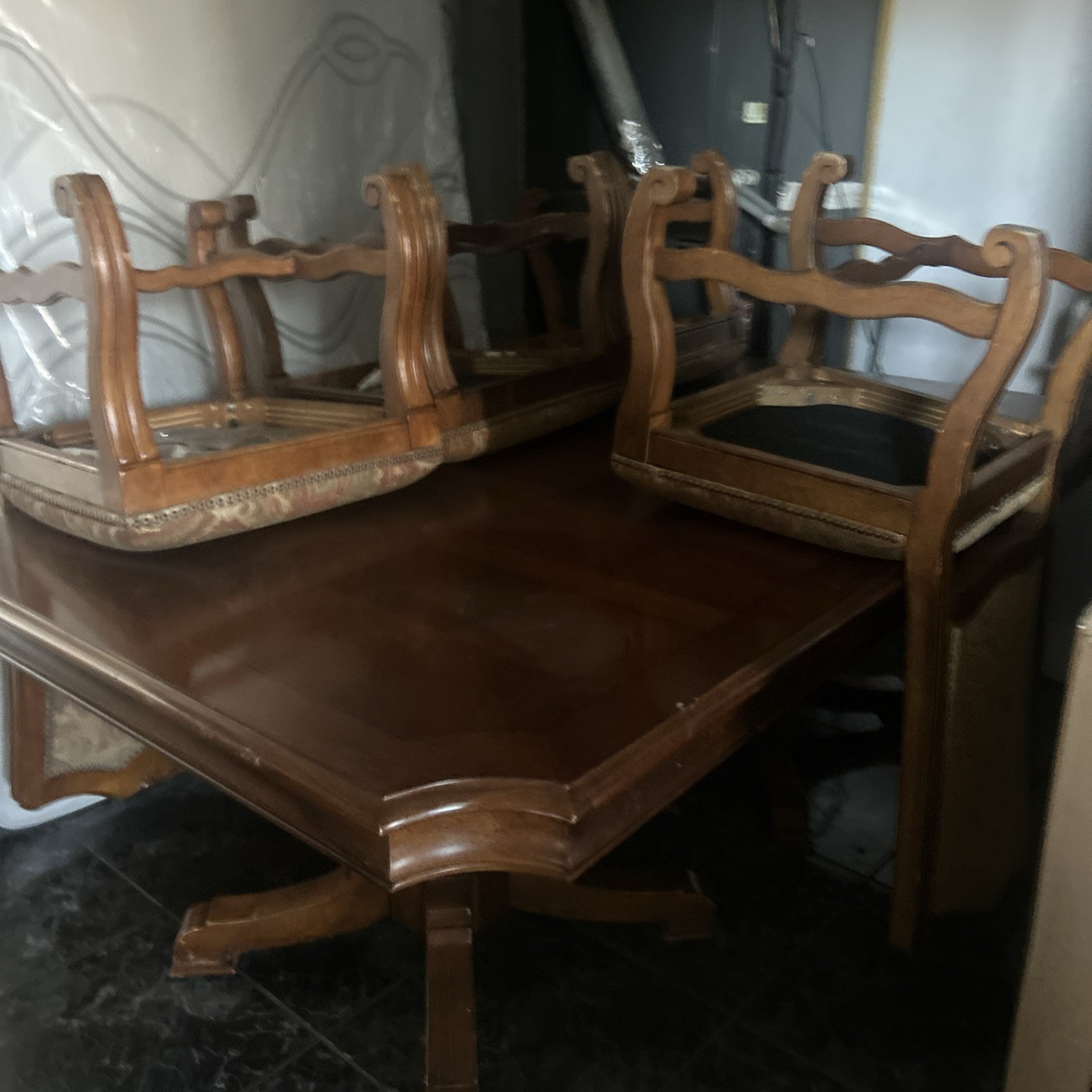 Bernardhart Wood Pedestal Table with Matching 6 Chairs Set