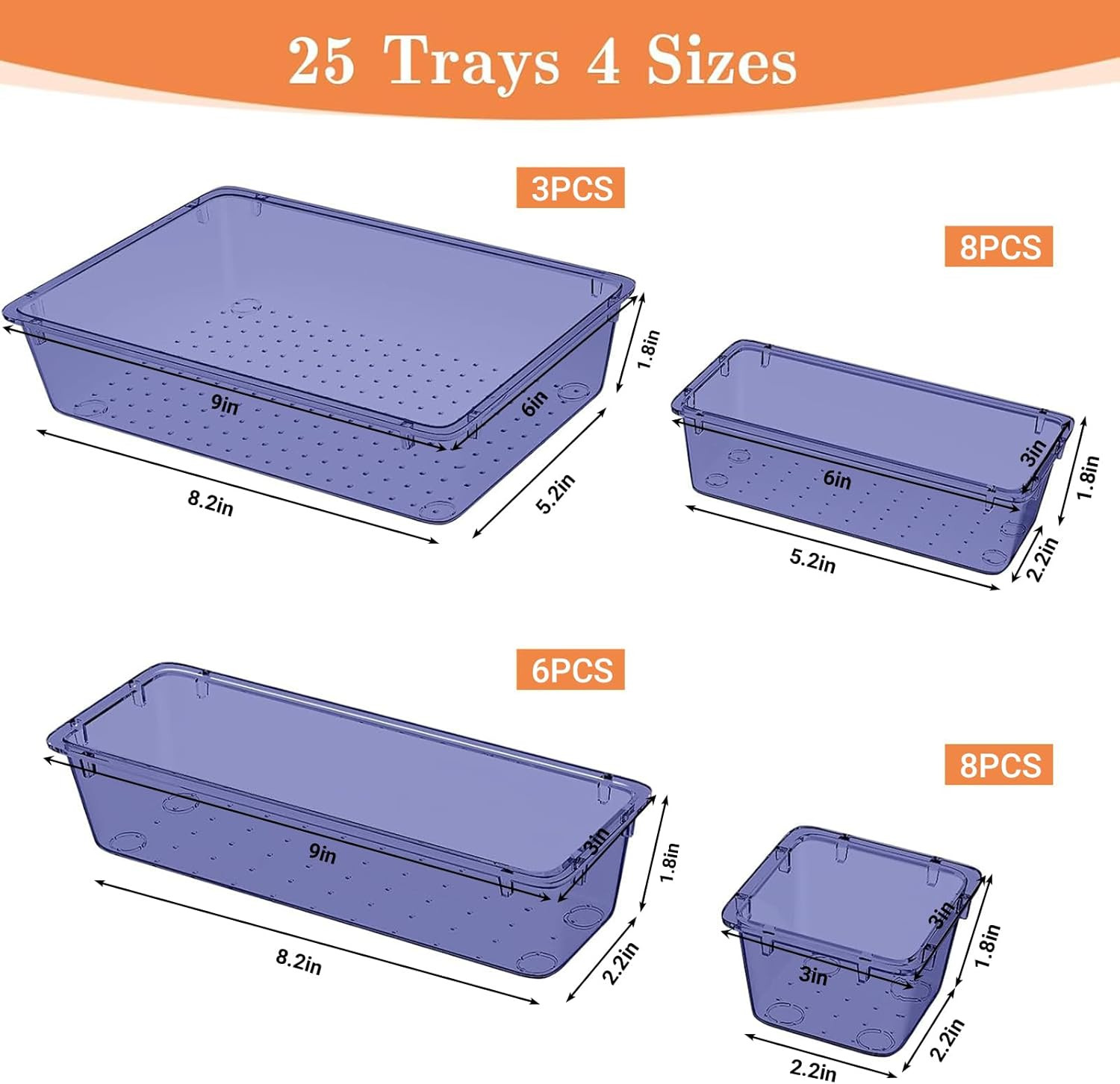 25 PCS Plastic Drawer Organizer Set, 4-Size Versatile Organizer Trays & Storage