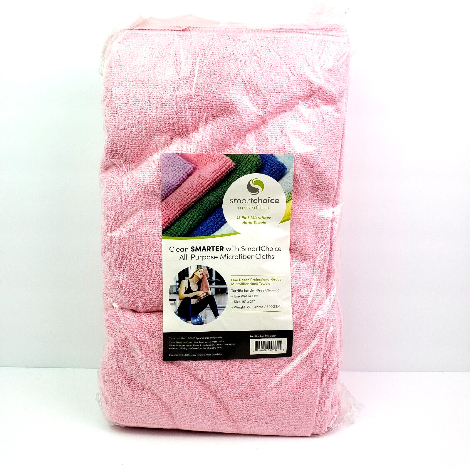 Smart Choice Pink 16x27 Inch All Purpose Microfiber Cloths Hand Towels 12 Pack