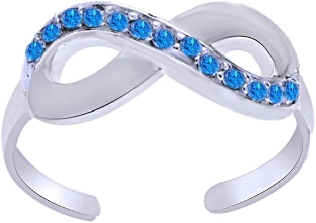 Infinity Toe Ring For Womens Round Simulated Aquamarine 925 Sterling Silver