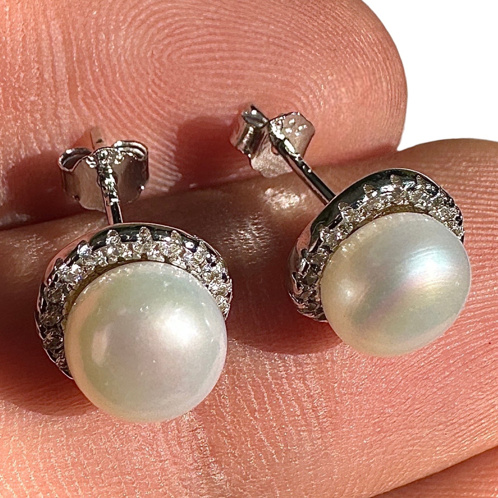 Pearl Stud Earrings 9mm 925 Sterling Silver Round Studs