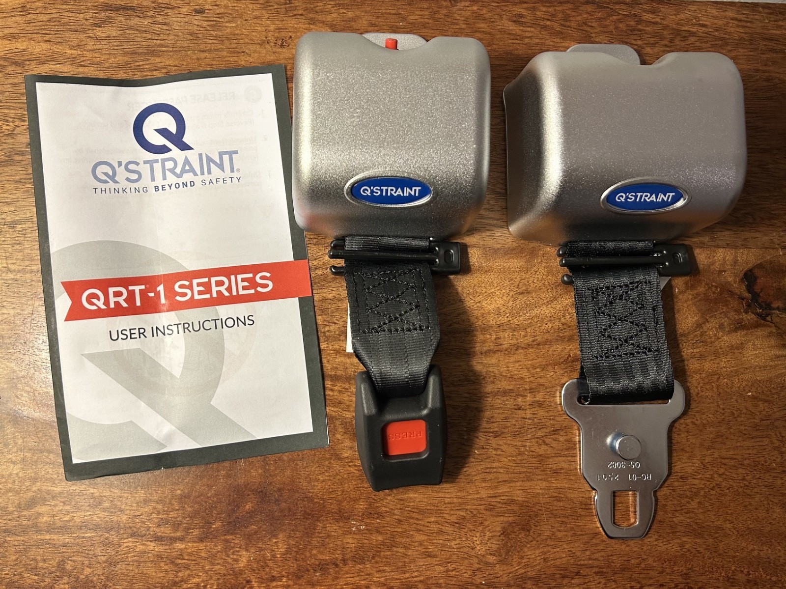 Q'Straint Heavy Duty Wheelchair Restraint Set Metal Nylon Silver Black Blue 2 PC