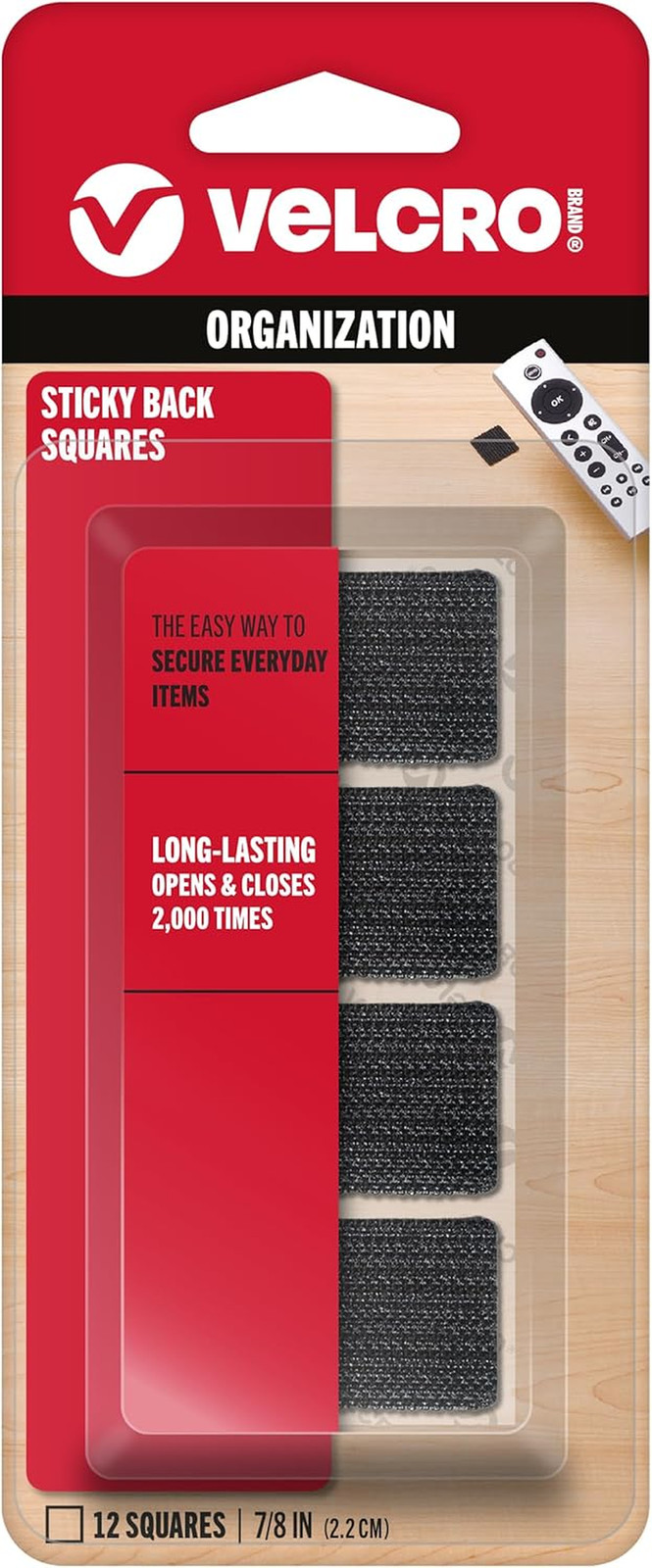 Sticky Back Hook and Loop Fasteners Perfect for Home or Office. 7/8In Squares, P