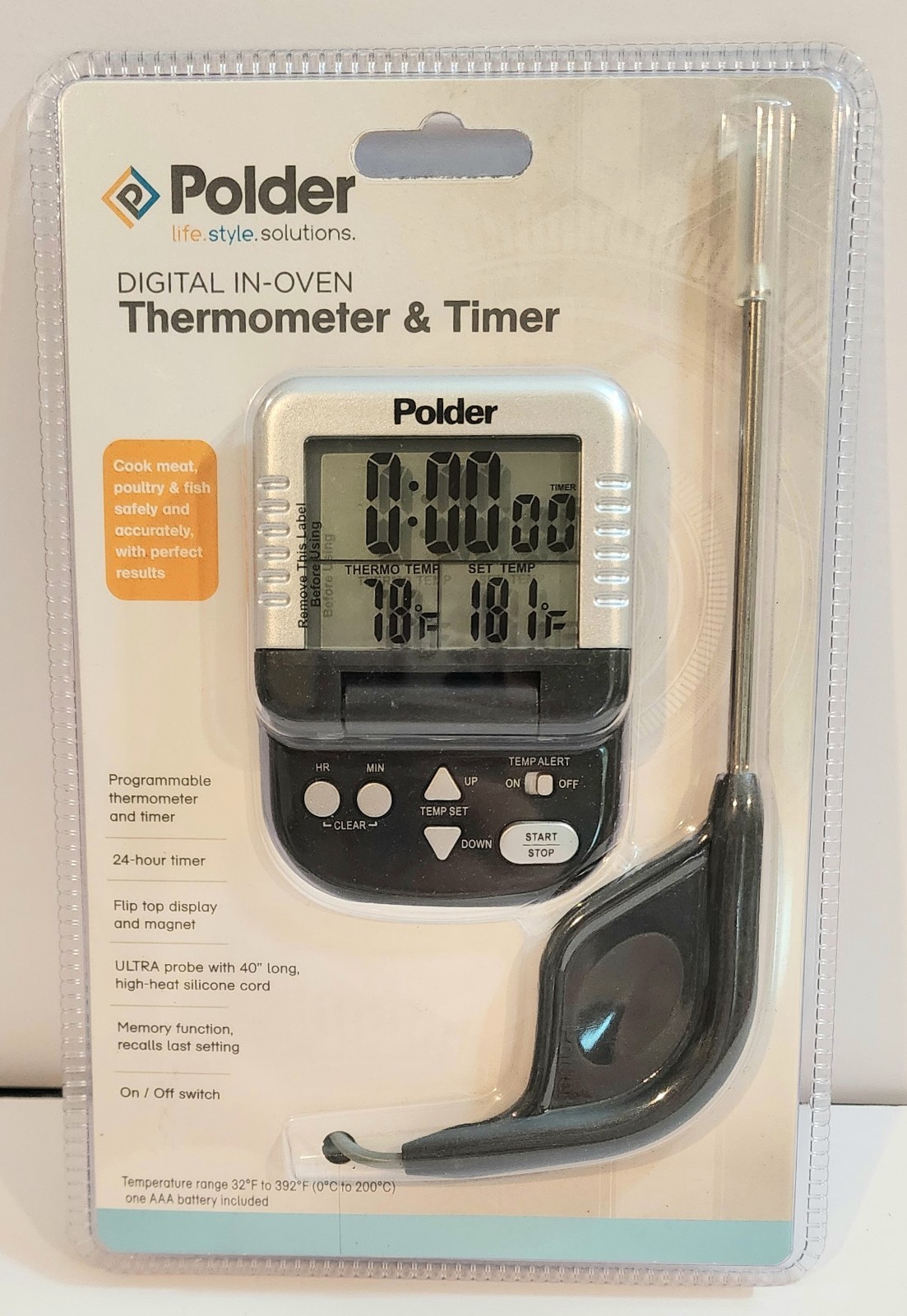New Polder Digital In-Oven Thermometer & Timer THM-362-86