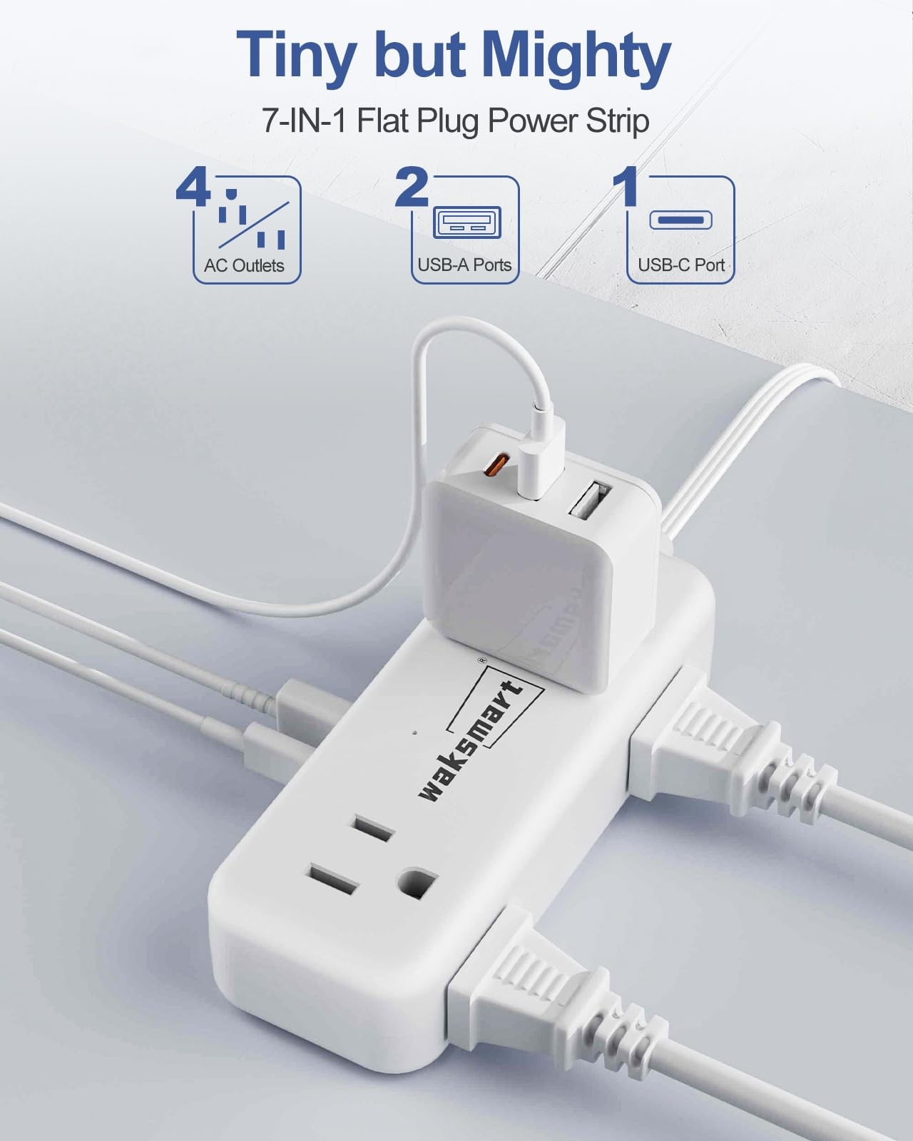 Flat Plug Power Strip - 5 Ft Thin Flat Extension Cord with 4 AC Outlets 3 USB...