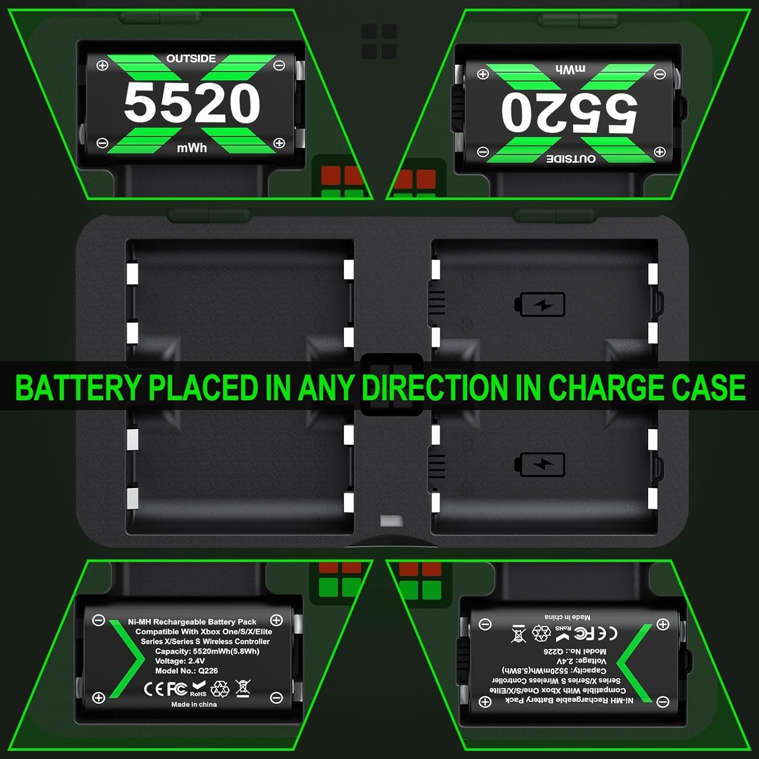 4x5520mWh Controller Battery Pack for X-Series X/S, Rechargeable Battery for ...