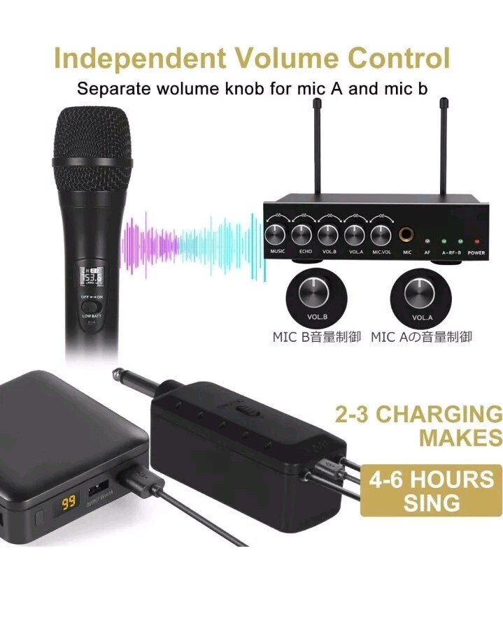 ALPOWL Wireless Microphone, UHF Dual Cordless Dynamic Mic System,Handheld Karaok