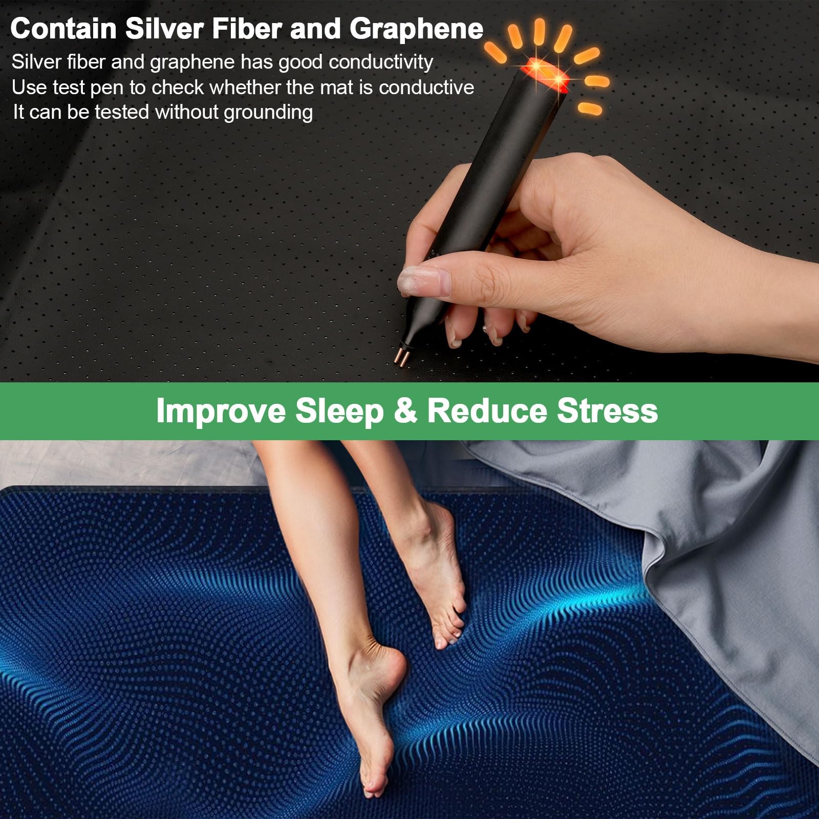 Grounding Mattress Pad with Cord,Grounding Mat, King,76"x27", Black