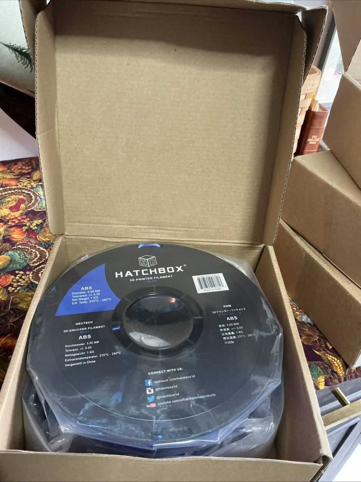 Hatchbox ABS 3d printer filament 1kg 3MM Blue NEW