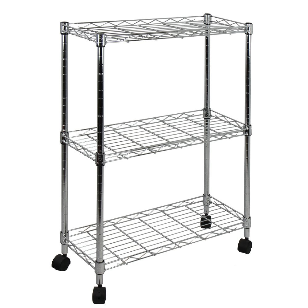 3-Tier Chrome Utility Cart for Kitchen, Office, Garage Storage Solutions