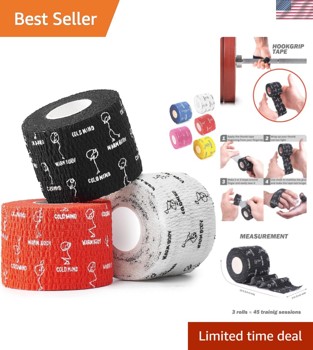 1.85" Weightlifting Thumb Tape - Hook Grip Tape for Powerlifting, Cross Train...