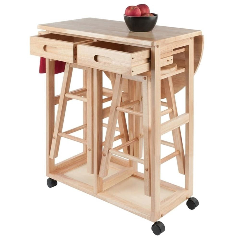 Pemberly Row 3-Piece Solid Wood Mobile Breakfast Dinette Set in Natural