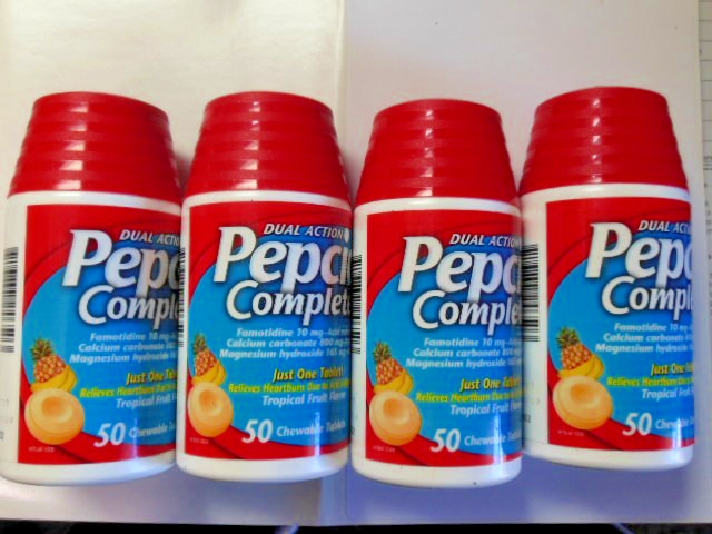 (4 Bottles) Pepcid Dual Action Complete Tropic Fruit 50 Chewable Tabs Ea 3/2028+