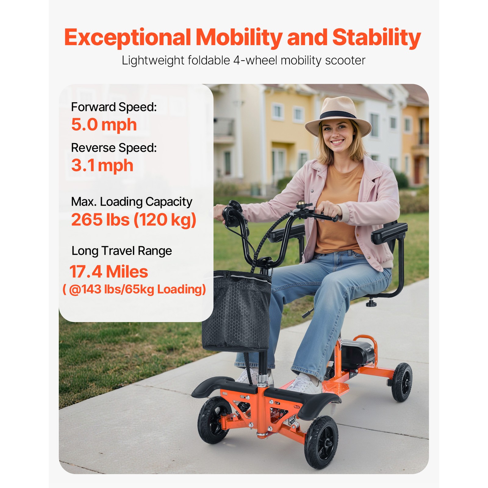 Folding Mobility Scooter for Adults, 265LBS Loading Electric Mobility Scooter