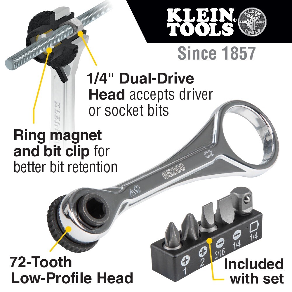 Klein Tools 65200 Ratchet Set 5Piece Mini Ratchet Set Phillips Slotted Adapter