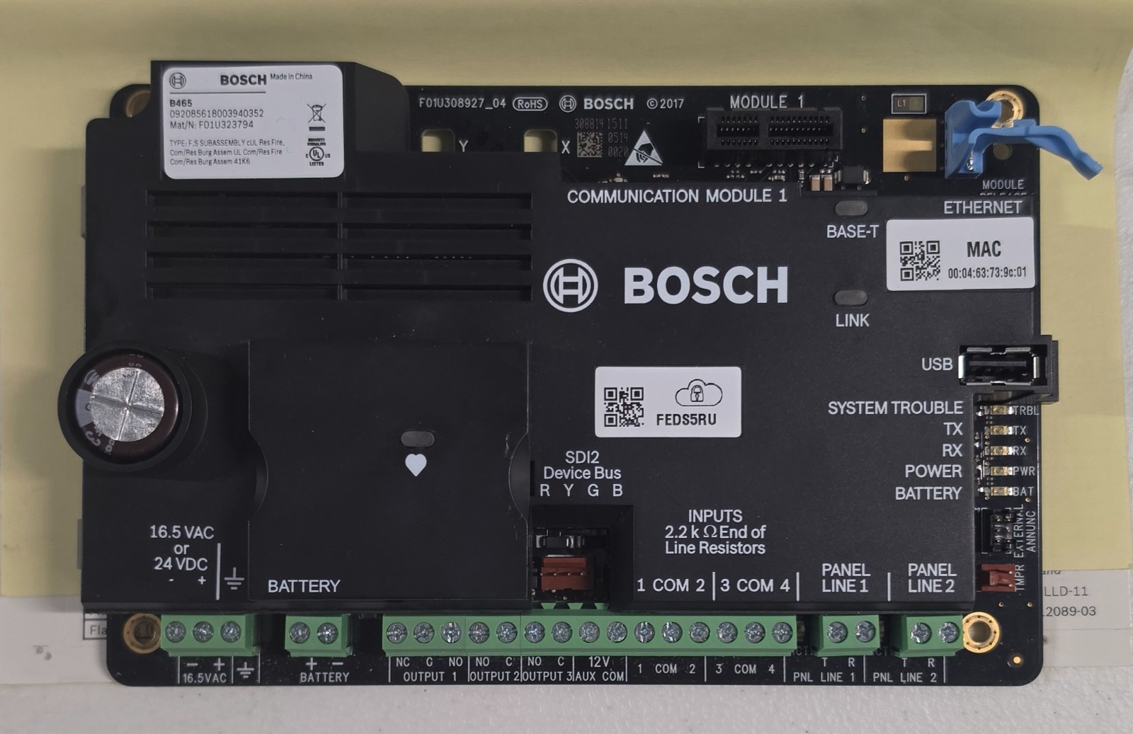 Bosch B465 Universal Dual Path Communicator For Alarm Systems (F01U323794) Black