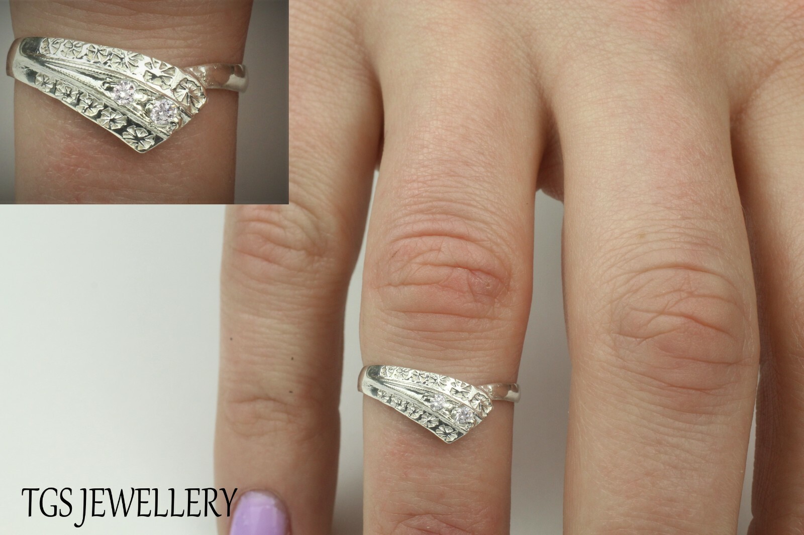 Gentle Silver 925 Ring with White Stones 45 Sizes + gift bag
