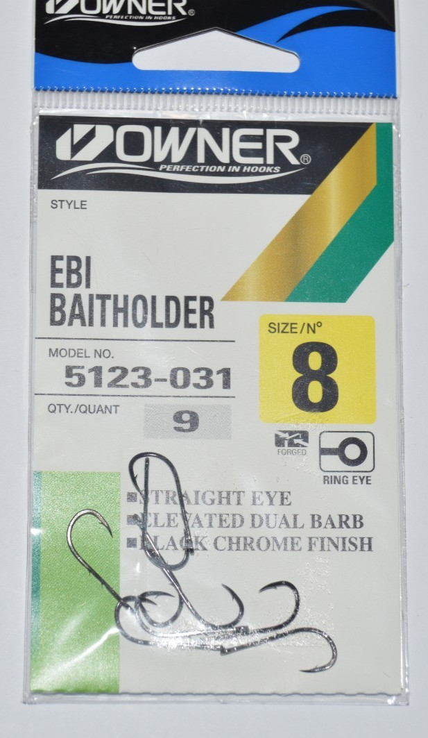 owner ebi baitholder hooks black chrome finish size 8   5123-031 straight eye